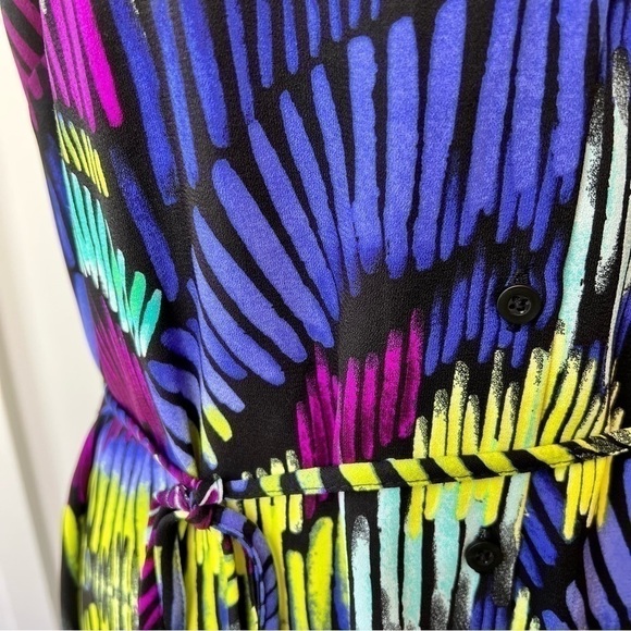 Apt 9 Size 12 Bright Neon Lightweight Sleeveless Button Front Shirt Dress Midi - Picture 3 of 7